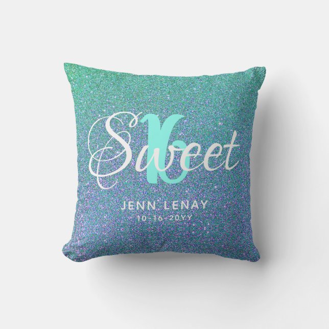 Modern Sweet 16 Teal Aqua Glitter Personlig Kudde (Framsida)