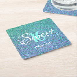 Modern Sweet 16 Teal Blue Glitter Personlig Underlägg Papper Kvadrat