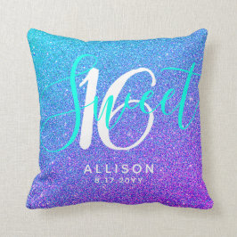 Modern Sweet 16 Teal Lila Glitter Personlig Kudde