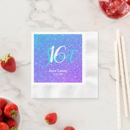 Modern Sweet 16 Teal Lila Glitter Personlig Pappersservett