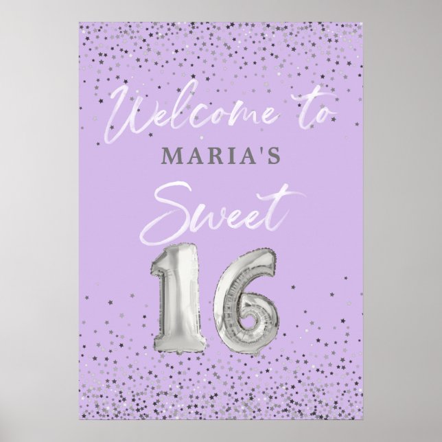 Modern Sweet 16 Välkomstskylt Lavender Poster (Framsidan)