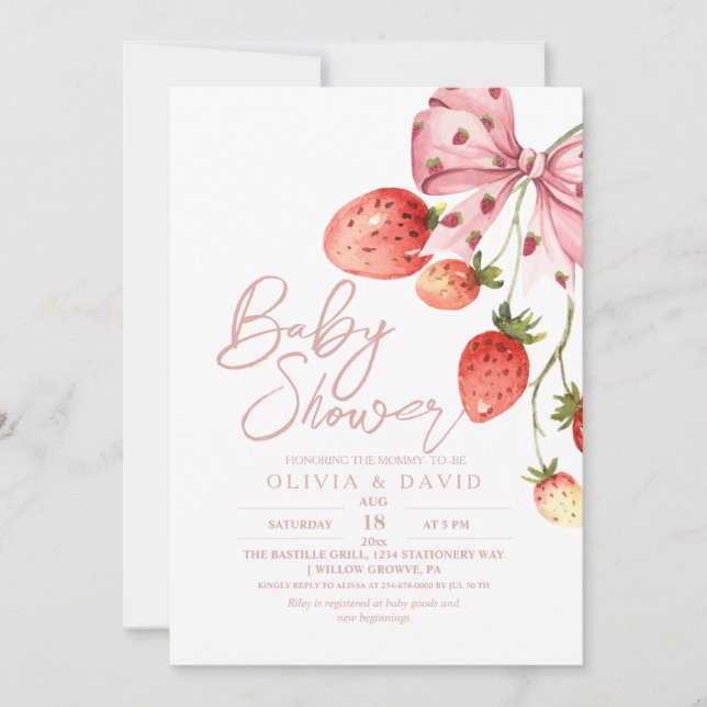 Modern Sweet Berry Baby Shower Strawberry Invita Inbjudningar (Framsida)