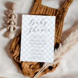 Modern + Sweet Blue Gingham Boy Shower Inbjudningar