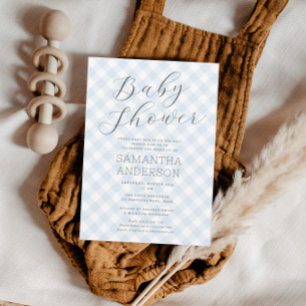Modern + Sweet Blue Gingham Boy Shower Inbjudningar