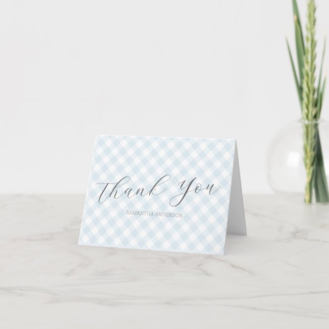 Modern + Sweet Blue Gingham Boy Shower Tack Kort (Framsida)