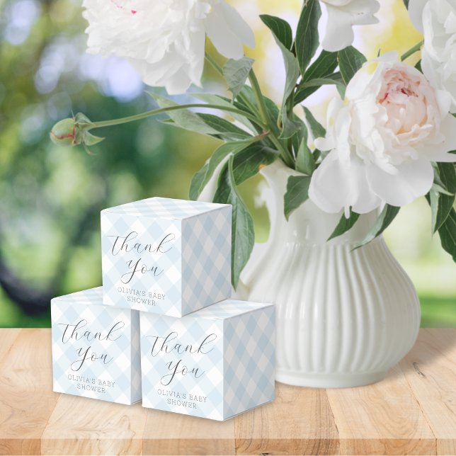 Modern + Sweet Light Blue Gingham Baby Shower Presentaskar (Skapare uppladdad)