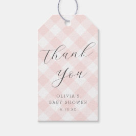 Modern + Sweet Ljus rosa Gingham Baby Shower Presentetikett