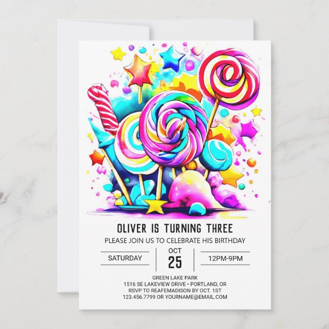 Modern Sweet Lollipop Birthday Inbjudningar (Framsida)