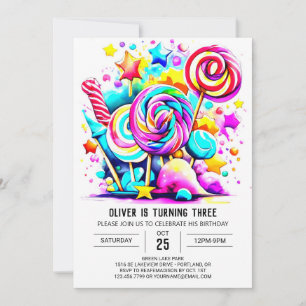 Modern Sweet Lollipop Birthday Inbjudningar