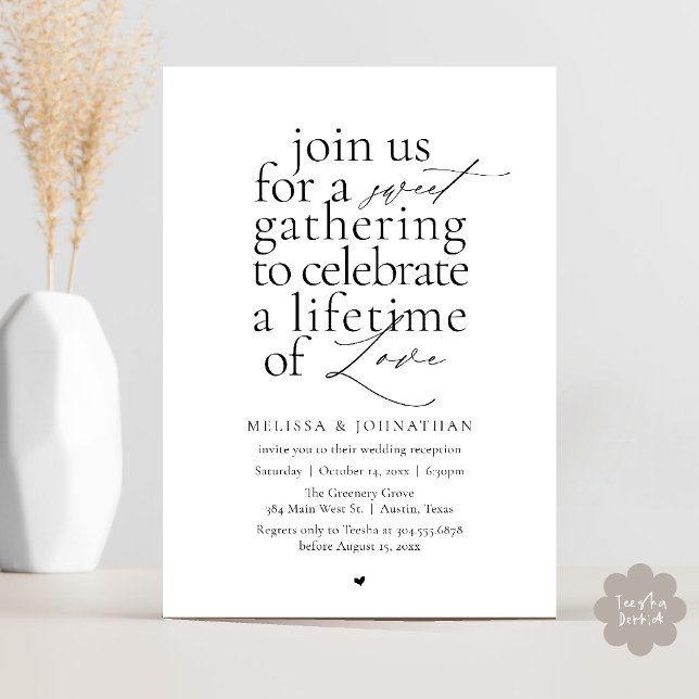 Modern Sweet Love Minimalist Wedding Reception Inbjudningar (Modern Sweet Love Minimalist Wedding Reception Dinner Invitation Card in Black and White)