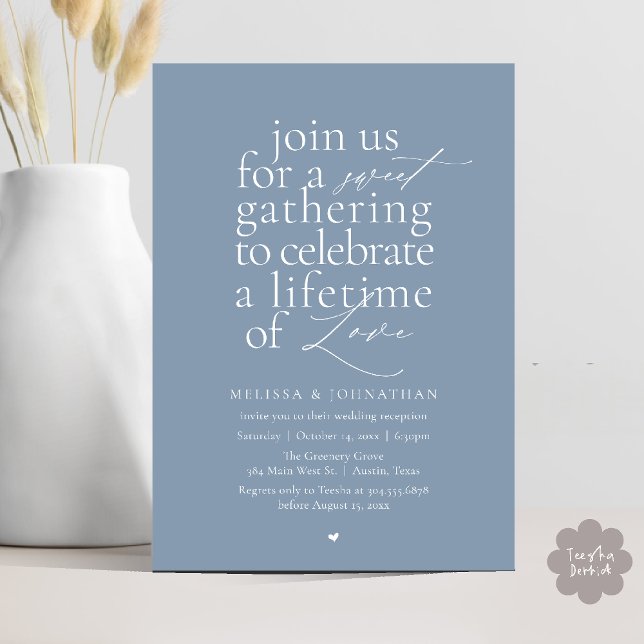 Modern Sweet Love Minimalistisk Bröllopsmottagning Inbjudningar (Modern Sweet Love Minimalist Wedding Reception Dinner Invitation Card in Dusty Blue)