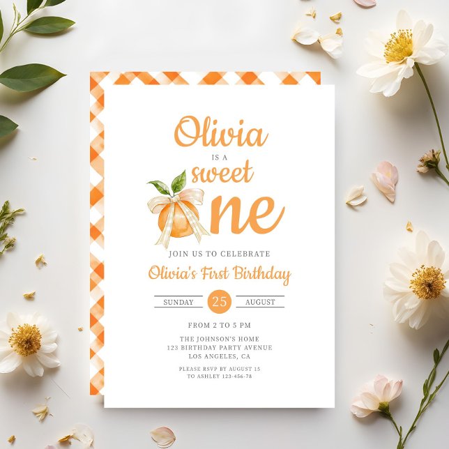 Modern Sweet One Orange Citrus 1-årsdag Inbjudningar (Modern Sweet One Orange Citrus 1st Birthday Invitation)