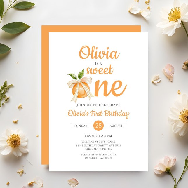 Modern Sweet One Orange Citrus Girl 1st Birthday Inbjudningar (Modern Sweet One Orange Citrus Girl 1st Birthday Invitation)