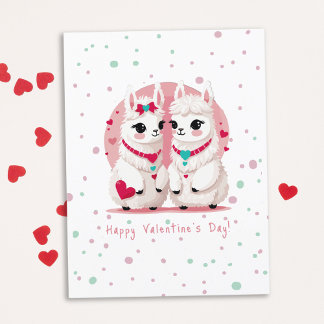 Modern Sweet Pastel Cute Llama Alla hjärtans dag Vykort