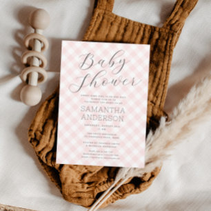 Modern + Sweet Rosa Gingham Girl Baby Shower Inbjudningar