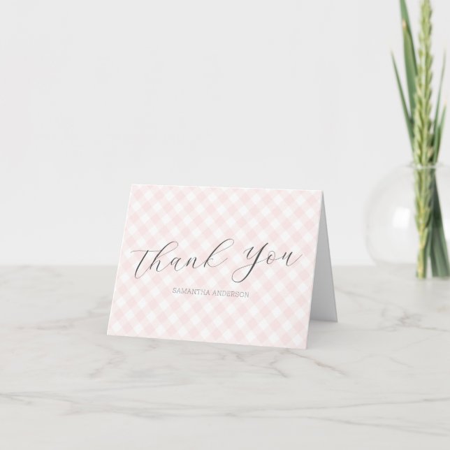 Modern + Sweet Rosa Gingham Girl Baby Shower Tack Kort (Framsida)