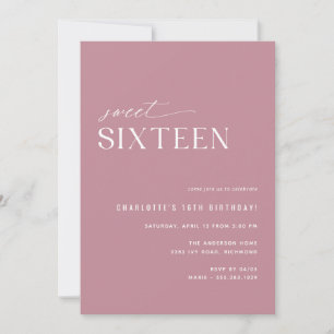 Modern Sweet sixteen Dusty Ro Rosa 16:e födelsedag Inbjudningar