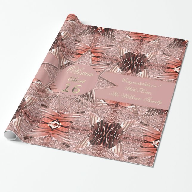 Modern Sweet sixteen Elegant Faux Ribbon Ro Guld Presentpapper (Utrullad)