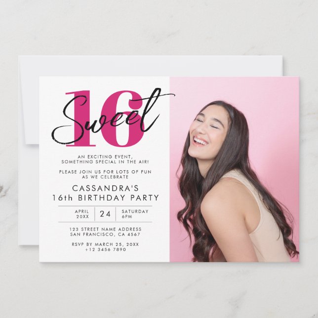 Modern Sweet sixteen-födelsedag med foto Inbjudningar (Framsida)