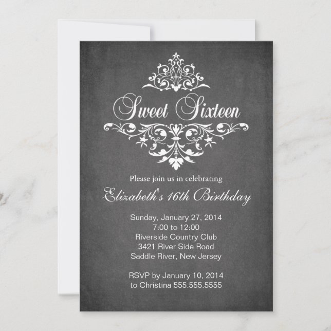 Modern Sweet sixteen-Födelsedagsfest för kalkboard Inbjudningar (Framsida)