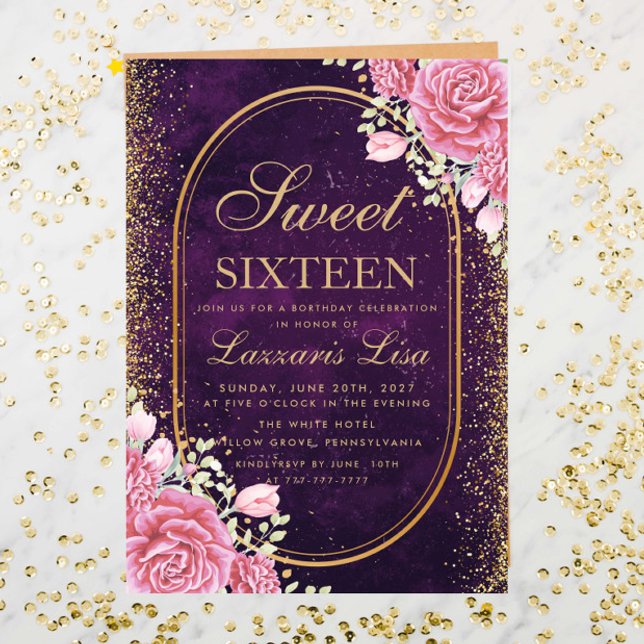 Modern Sweet sixteen Lila - födelsedag Inbjudningar (Skapare uppladdad)