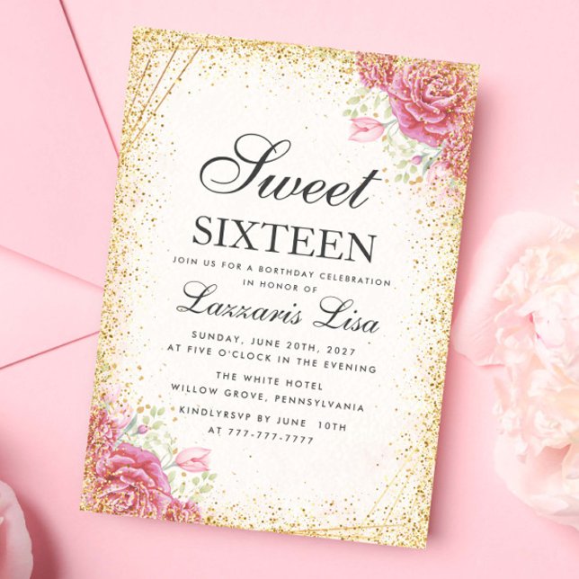 Modern Sweet sixteen - överraskande Blommigt födel Inbjudningar (Skapare uppladdad)