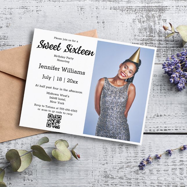 Modern sweet sixteen qr-kodsfotoinbjudan för chic (Skapare uppladdad)