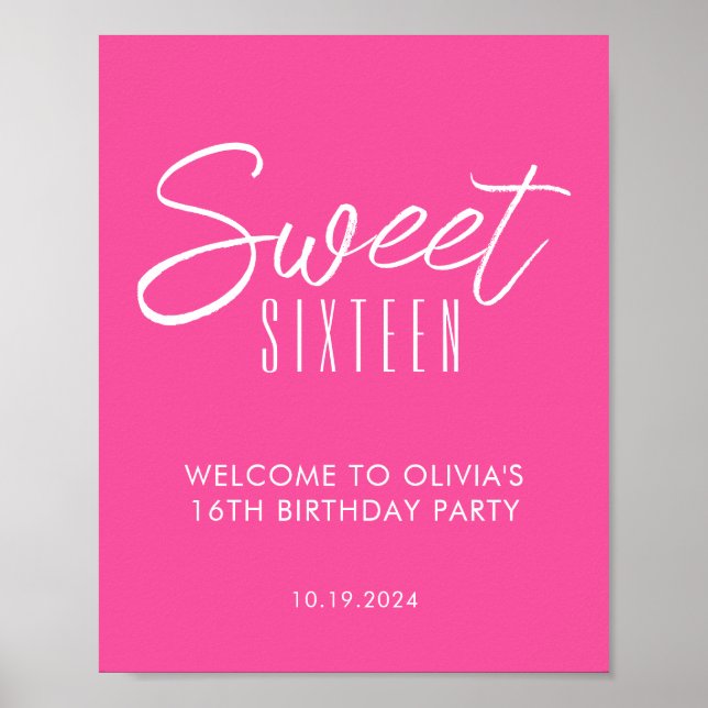 Modern Sweet sixteen rosa 16:e födelsedag - välkom Poster (Framsidan)