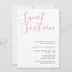 Modern Sweet Sixteen Rosa & Vit Födelsedag Inbjudningar