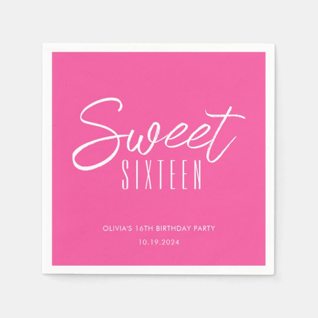 Modern Sweet sixteen shock rosa 16-årsdag Pappersservett (Framsidan)