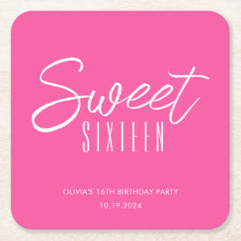 Modern Sweet sixteen shock rosa 16-årsdag Underlägg Papper Kvadrat