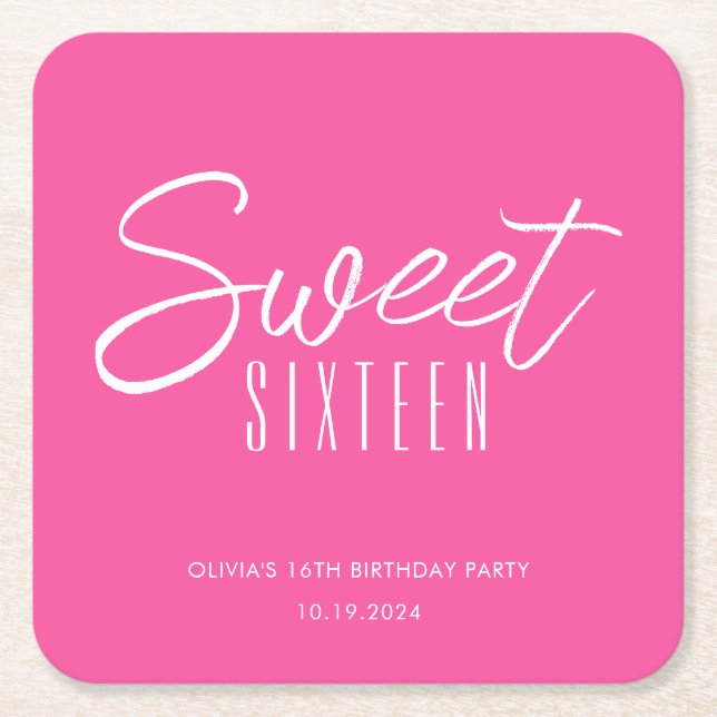 Modern Sweet sixteen shock rosa 16-årsdag Underlägg Papper Kvadrat (Framsidan)