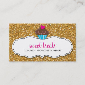 MODERN SWEET söt cupaka rosa guld glitter Visitkort