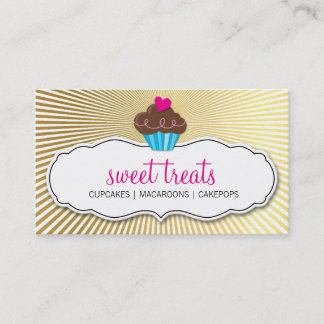 MODERN SWEET söt cuptårta rosa guld retro sunburst Visitkort
