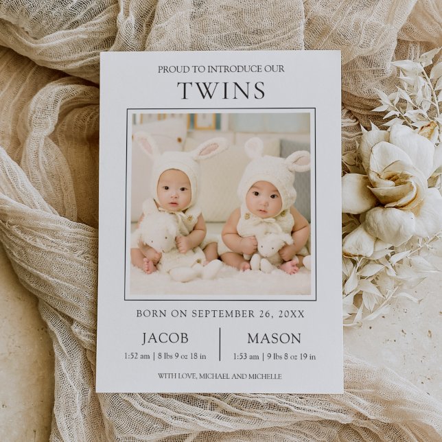 Modern Sweet Twillingars Photo Birth Notice Meddelande (Skapare uppladdad)