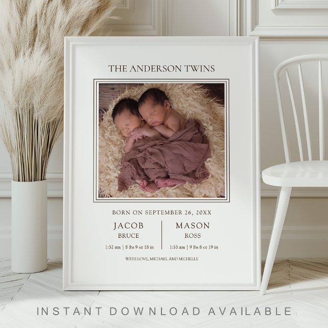 Modern Sweet Twins Födelsekungörelse Poster (Skapare uppladdad)