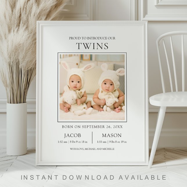Modern Sweet Twins Födelsekungörelse Poster (Skapare uppladdad)