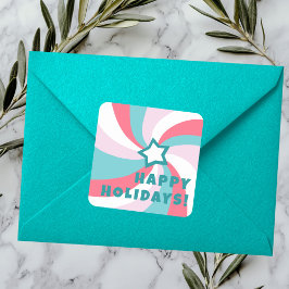 Modern Swirl HAPPY HOLIDAYS CUSTOM Green Pink Fyrkantigt Klistermärke