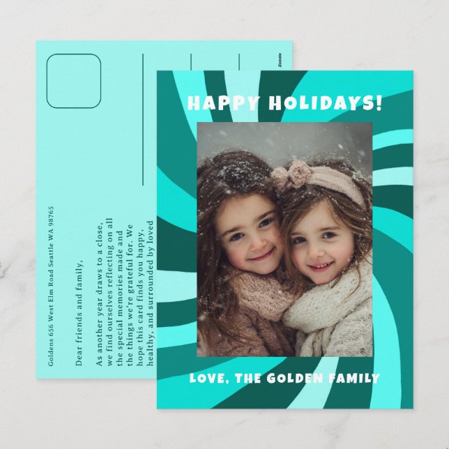 Modern Swirl HAPPY HOLIDAYS CUSTOM PHOTO Helg Vykort (Fram/baksida)