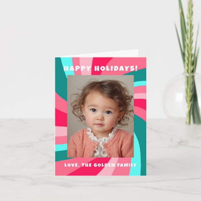 Modern Swirl HAPPY HOLIDAYS CUSTOM PHOTO Helgkort (Framsida)