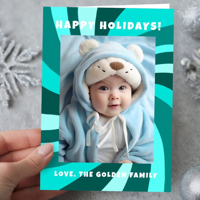 Modern Swirl HAPPY HOLIDAYS CUSTOM PHOTO Helgkort (Modern Swirl HAPPY HOLIDAYS CUSTOM PHOTO Green Christmas Holiday Card
)