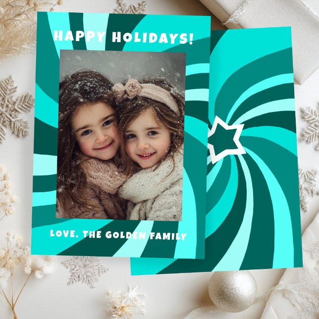 Modern Swirl HAPPY HOLIDAYS CUSTOM PHOTO Julkort (Modern Swirl HAPPY HOLIDAYS CUSTOM PHOTO Green Christmas Holiday Card
)