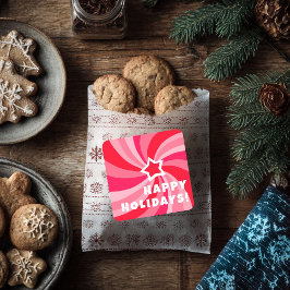 Modern Swirl HAPPY HOLIDAYS CUSTOM Red Pink Fyrkantigt Klistermärke