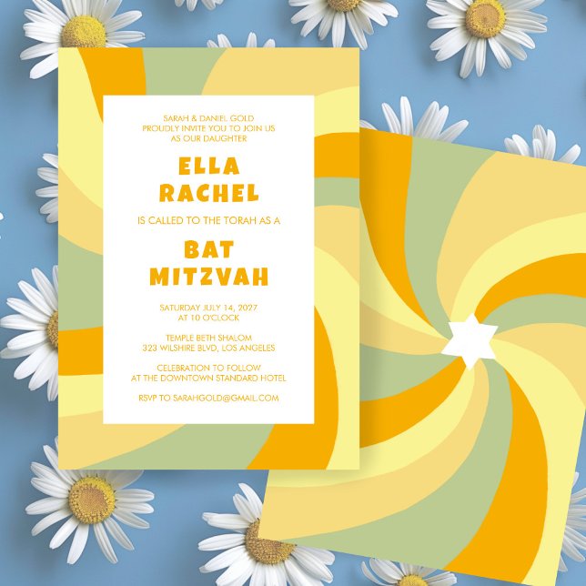 Modern Swirl Star av David Anpassningsbar Pub Bat  Inbjudningar (Modern Swirl Star of David Custom Bar Bat Mitzvah Invitation Groovy 70s Cheerful Bold
)