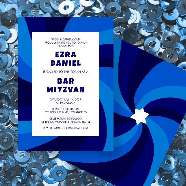 Modern Swirl Star av David Anpassningsbar Pub Bat  Inbjudningar (Modern Swirl Star of David Custom Bar Bat Bnai Mitzvah Invitation
)