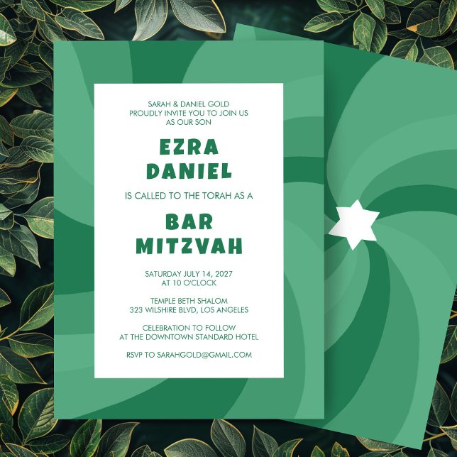 Modern Swirl Star av David Anpassningsbar Pub Bat  Inbjudningar (Modern Swirl Star of David Custom Bar Bat Bnai Mitzvah Invitation
)