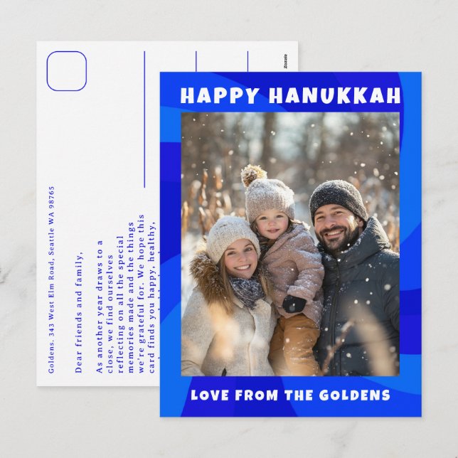Modern Swirl Star of David HAPPY HANUKKAH CUSTOM Helg Vykort (Fram/baksida)