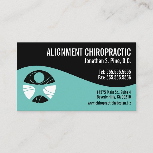 Modern Swirl Teal and Black Logotyp Chiropractor Visitkort (Framsida)