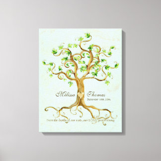 Modern Swirl Träd Roots Löv Antique Parchment Canvastryck