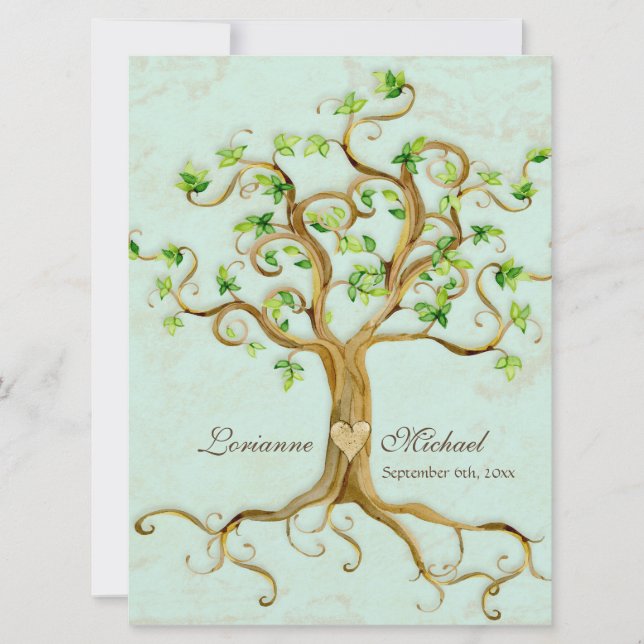 Modern Swirl Träd Roots Löv Antique Parchment Inbjudningar (Framsida)